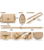 Beige quilted bag with gold-tone chain detail and adjustable strap